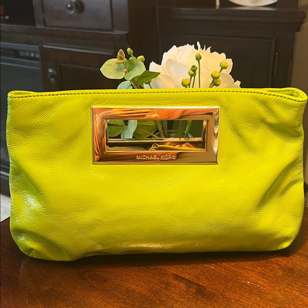 Michael Kors Chartreuse Clutch with Gold Accents
